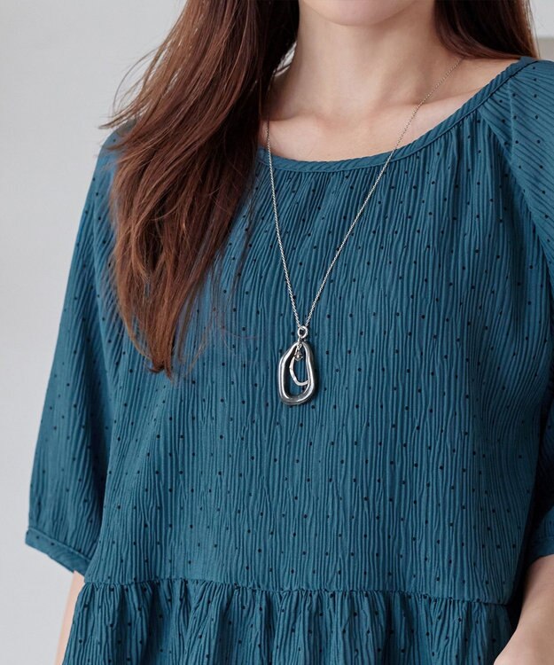 Tiaclasse 【洗える】楊柳ドットギャザーブラウス ターコイズ