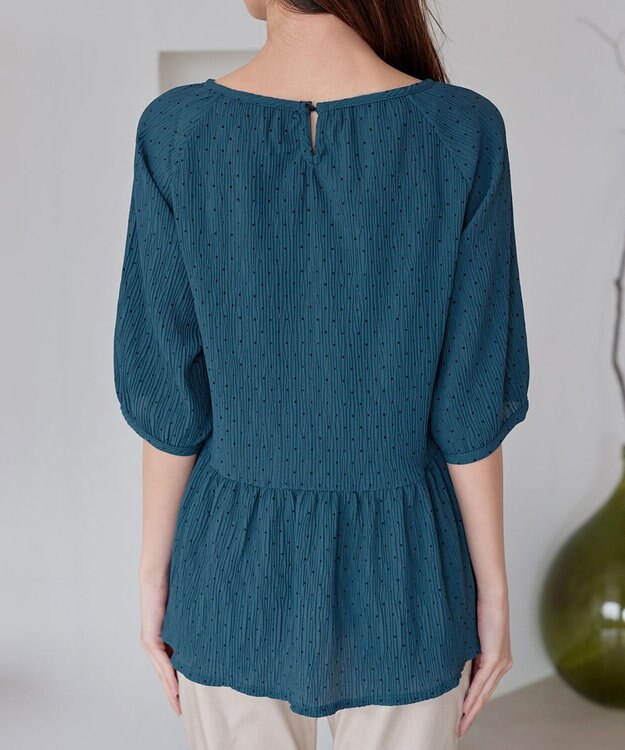 Tiaclasse 【洗える】楊柳ドットギャザーブラウス ターコイズ