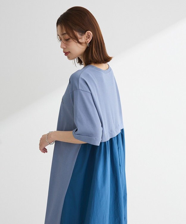 Green Parks ナイロンドッキングロゴワンピース Blue