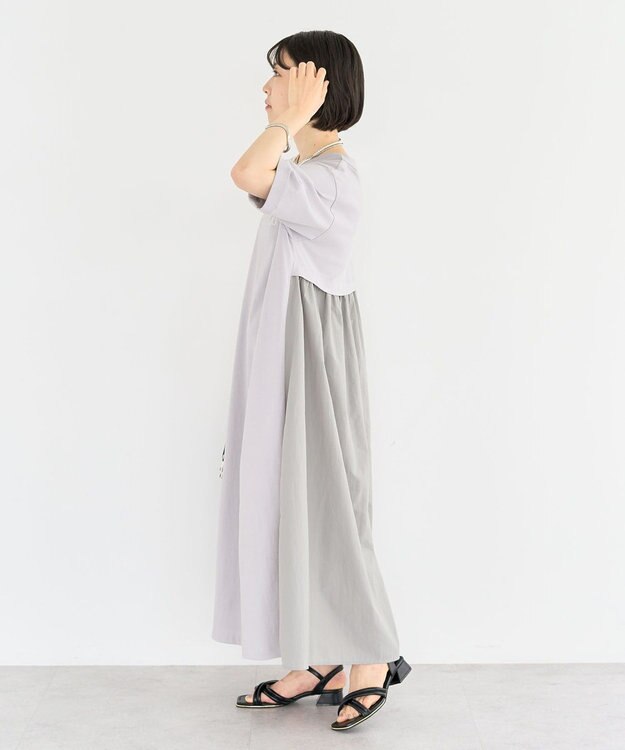 Green Parks ナイロンドッキングロゴワンピース Gray