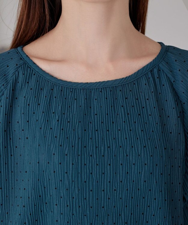 Tiaclasse 【洗える】楊柳ドットギャザーブラウス ターコイズ