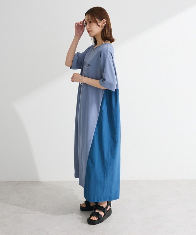 Green Parks ナイロンドッキングロゴワンピース Blue