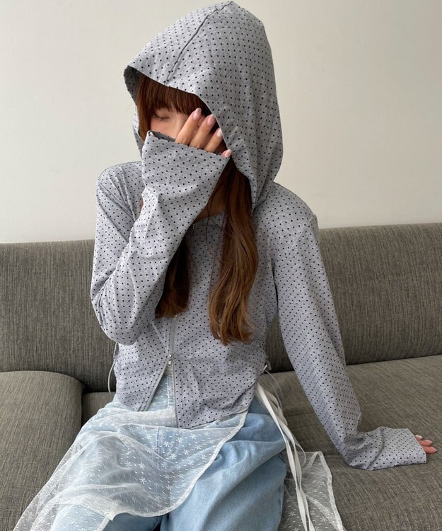 WEGO 柄Wジップパーカー ライトグレー