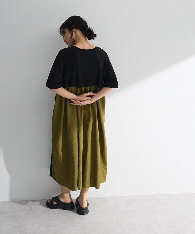 Green Parks ナイロンドッキングロゴワンピース Black