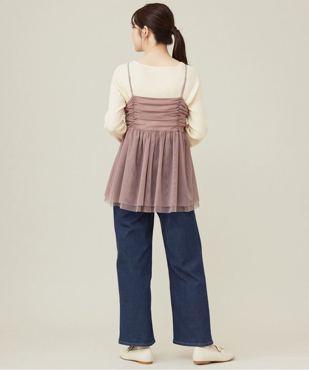 ANY SIS 【洗える】チュールレイヤード キャミソール スモーキーピンク