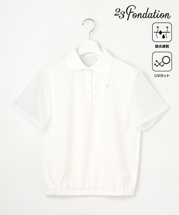 23区GOLF 【23Fondation/WOMEN】シアー袖 ニットポロ ホワイト系