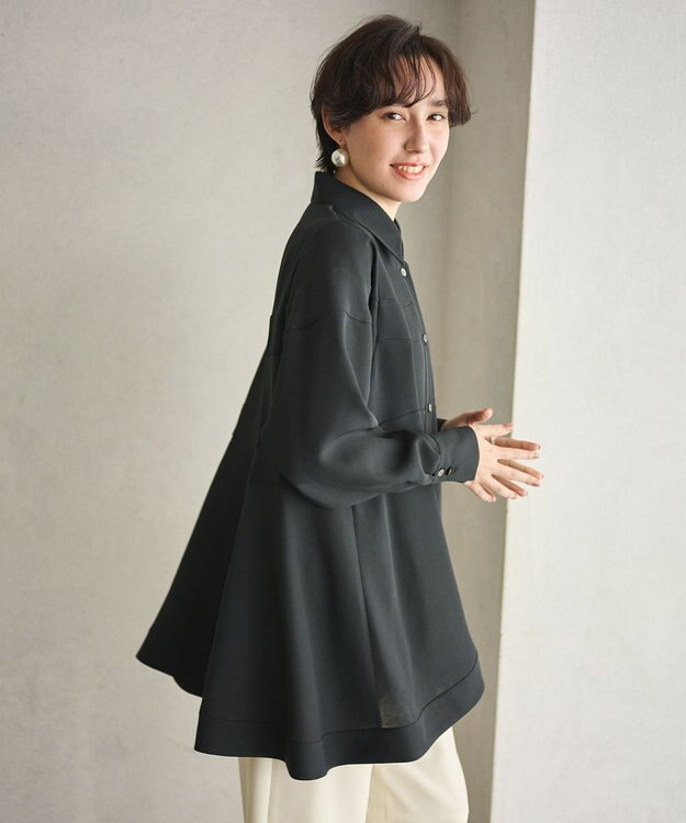 #Newans 【洗濯機可能】Aラインパネルチュニックシャツ ブラック