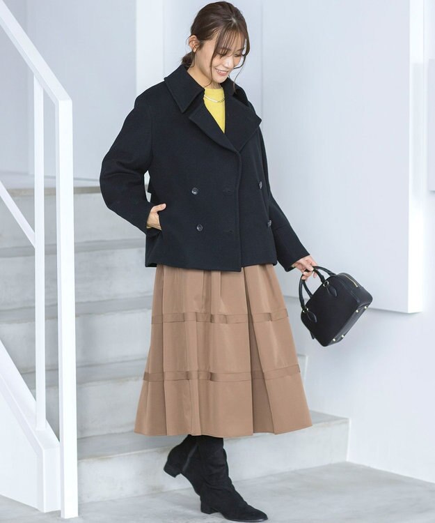 組曲 フリルタフタ フレアスカート モカブラウン系