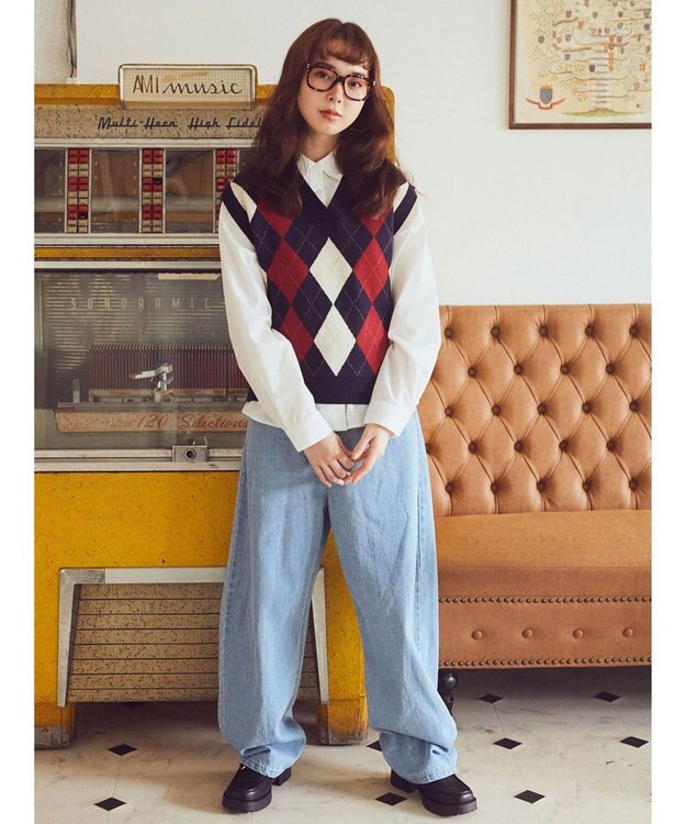 earth music&ecology アーガイルニットベスト Navy