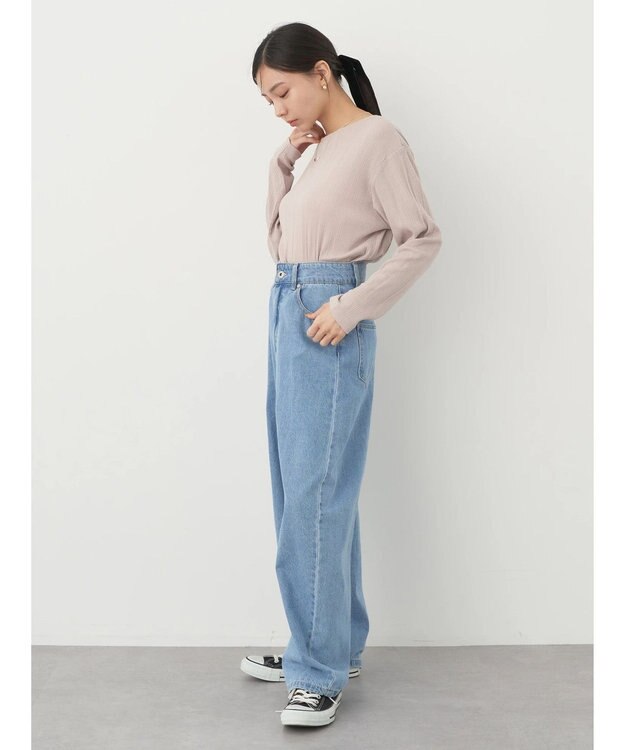 earth music&ecology コットンシアークルーネックプルオーバー Beige