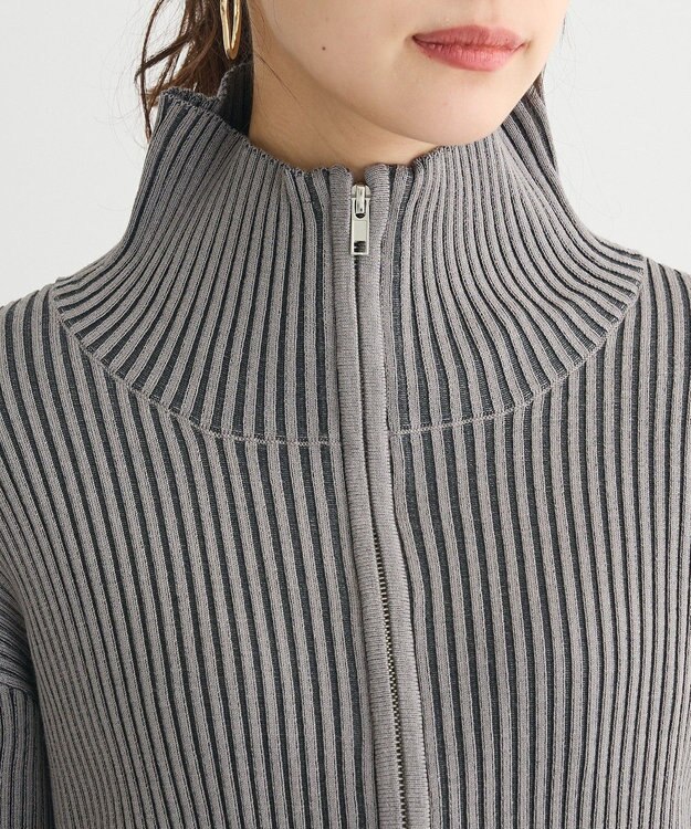Green Parks 配色リブＺｉｐニットカーディガン Gray