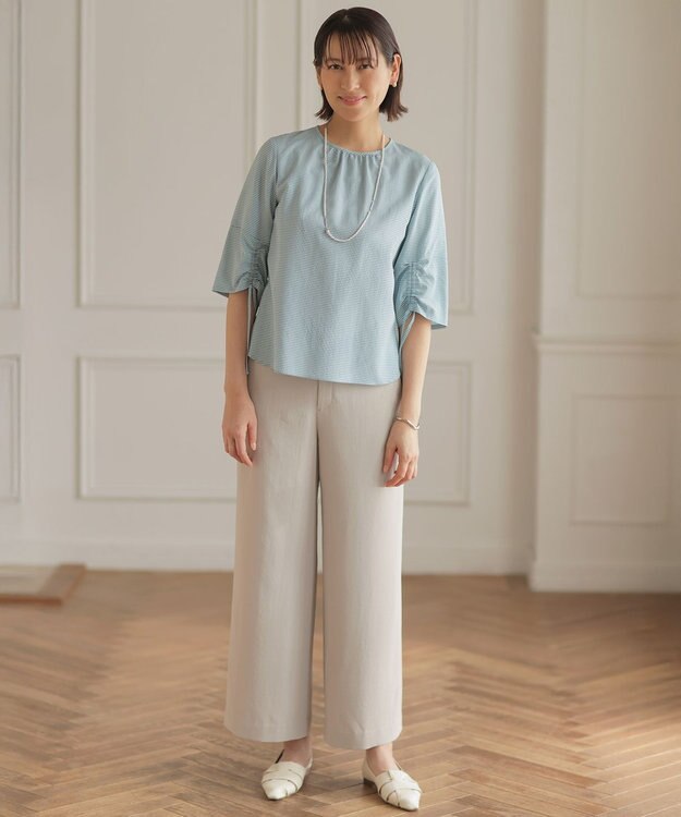 J.PRESS LADIES L 【セットアップ対応】Light ジョーゼット ワイド イージーパンツ ベージュ系