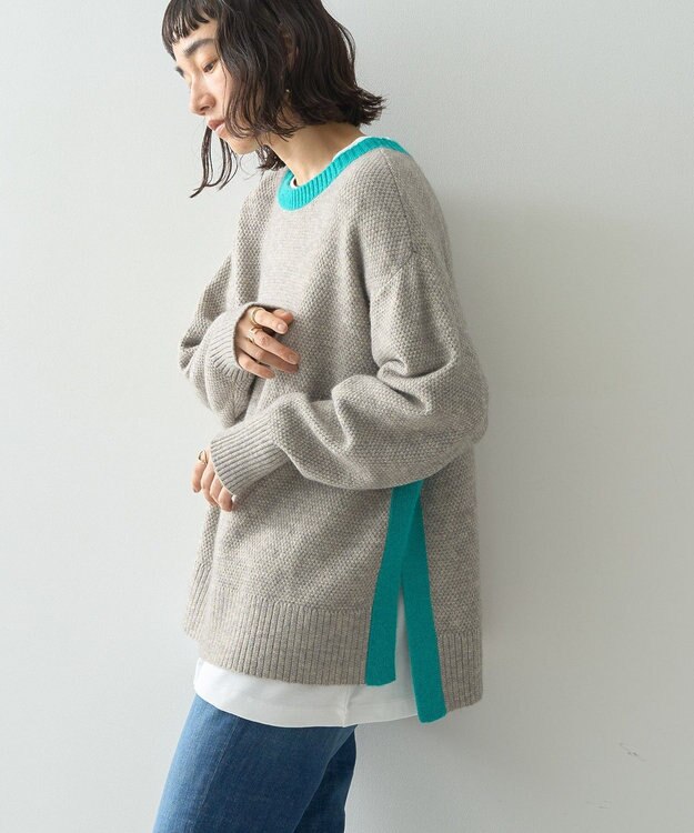 AMERICAN HOLIC 配色ニットポコポコプルオーバー Gray Mixture