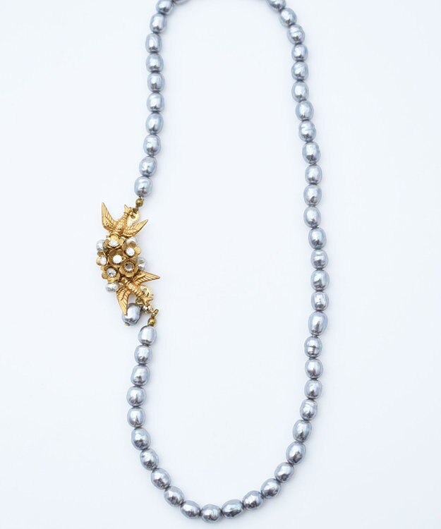 monshiro 【ガラスパール/スワロフスキー】ハナビワトトリショート ネックレス シルバーグレー