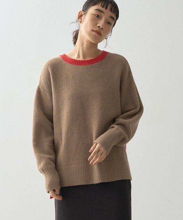 AMERICAN HOLIC 配色ニットポコポコプルオーバー Mocha