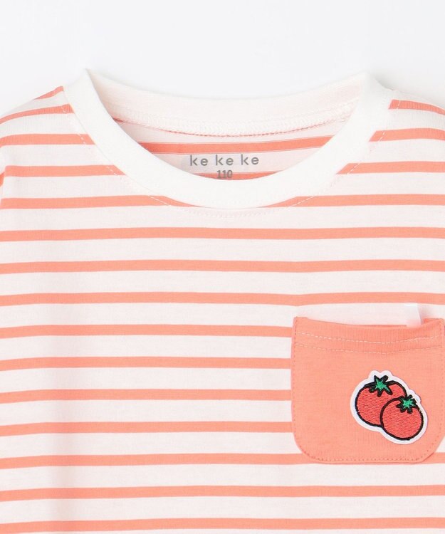 ANY KIDS 【ke ke ke】GOOD MORNING 長袖ボーダーＴシャツ コーラルピンク×ホワイトボーダー