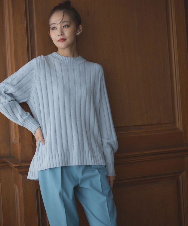 組曲 バルキーワイドリブ ニット サックスブルー系