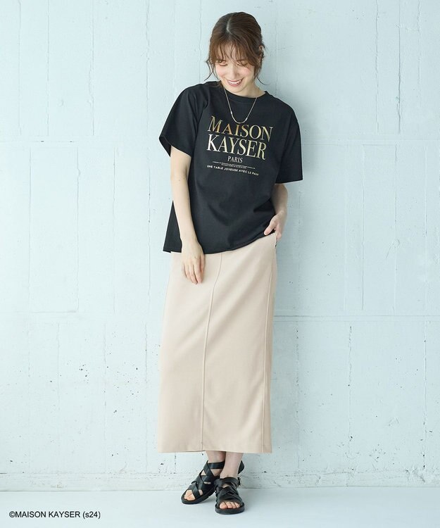 ANY 【MAISON KAYSERコラボ】箔プリントロゴ半袖Tシャツ ブラック×ゴールド