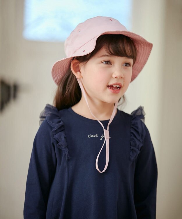 ANY KIDS 日よけ付き 刺繍 バケット ハット ピンク