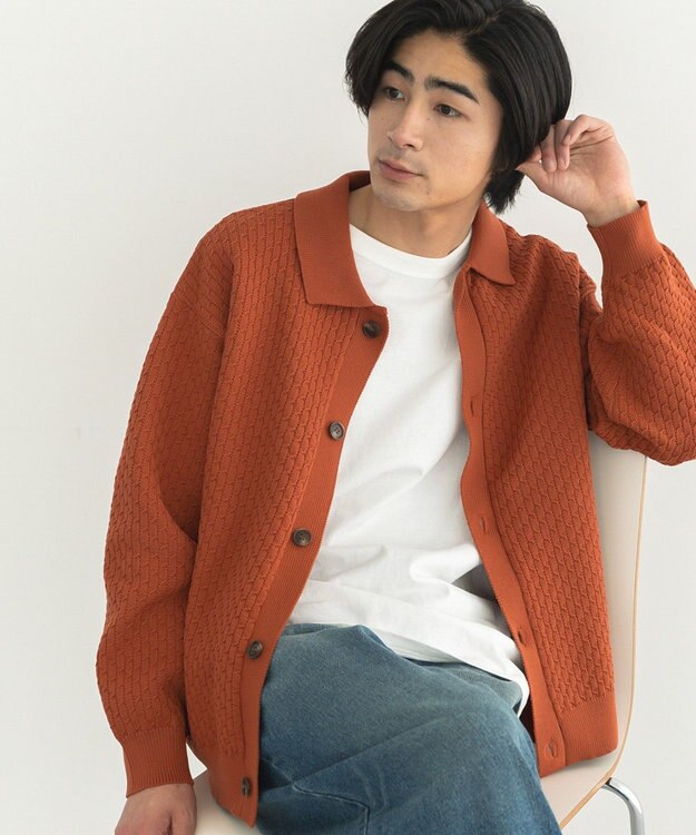 CRAFT STANDARD BOUTIQUE 柄編みニットシャツカーディガン Terracotta