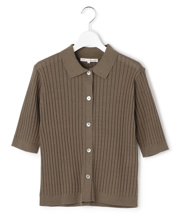 23区 【先行予約】ワイドリブ 五分袖 ポロニット ブラウン系