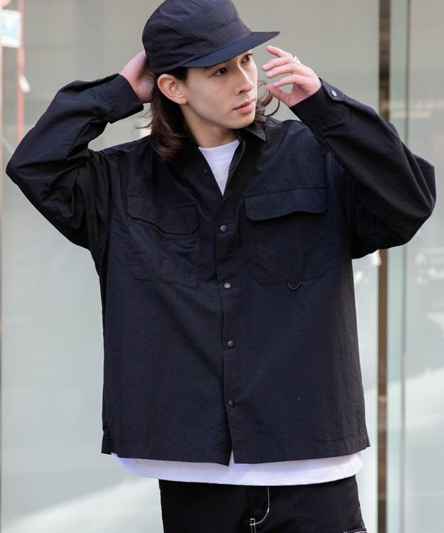 WEGO ナイロンメッシュポケットシャツ ブラック