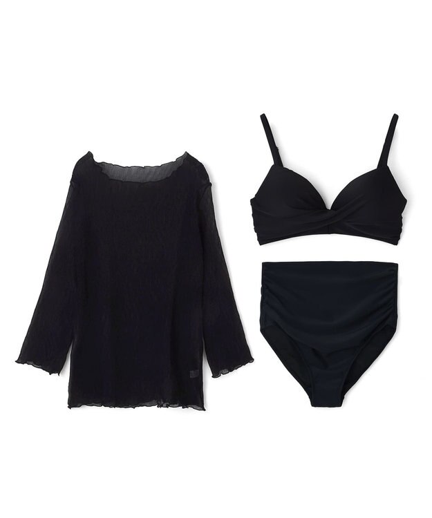 San-ai Resort（三愛水着楽園） 【WEB限定】シアー素材トップス3点セット水着 クロ