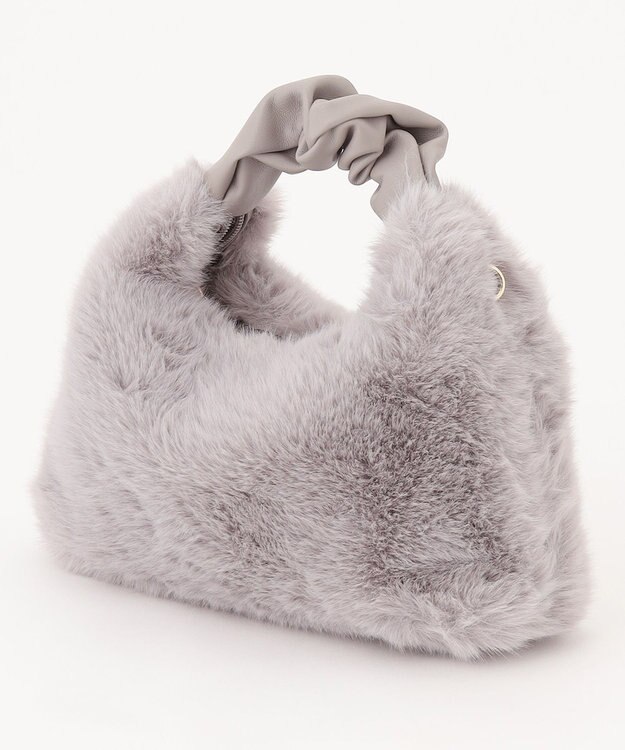 自由区 【2WAY】フェイクファーハーフムーン バッグ ライトグレー系