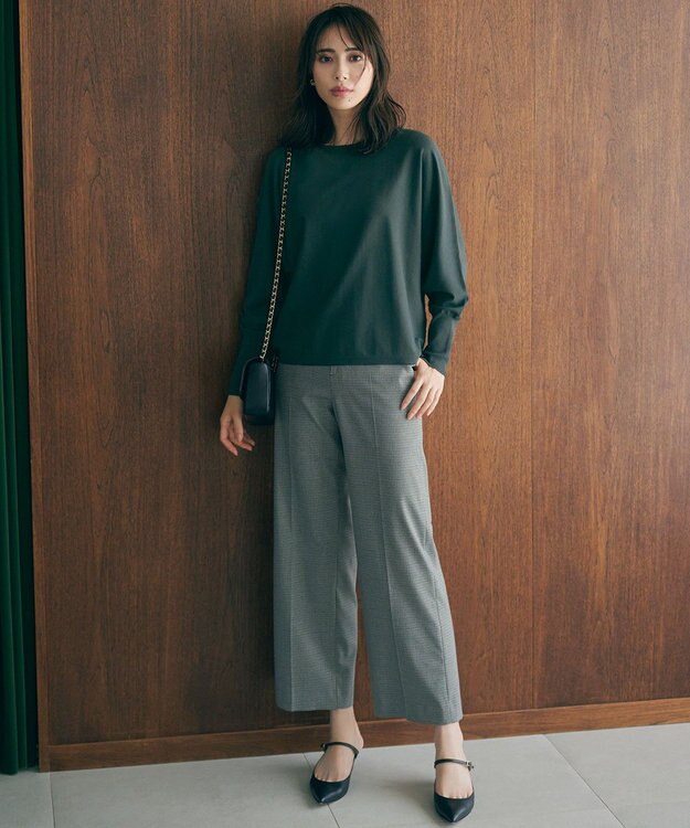 23区 L 【洗える/セットアップ対応】ヴィスコースストレッチ ドルマン ニット ダークグリーン系