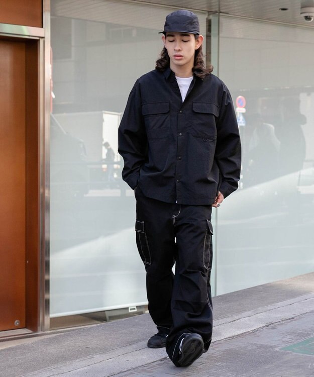 WEGO ナイロンメッシュポケットシャツ ブラック