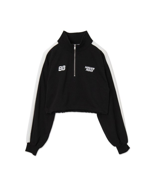 WEGO 刺繍ハーフジップショートスウェット ブラック