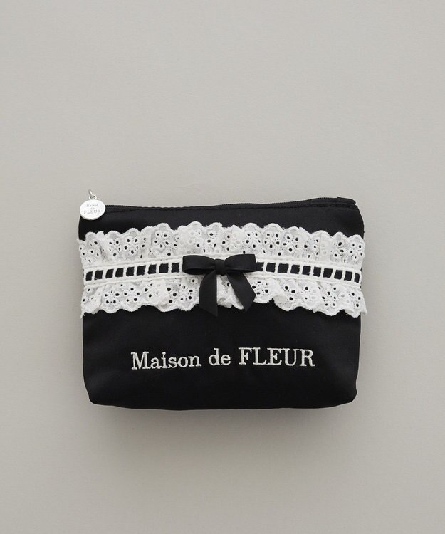 Maison de FLEUR コットンフリルポーチ Black