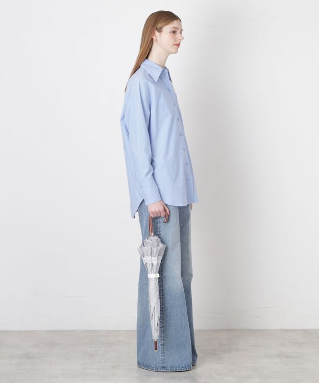 MOONBAT 【遮光/晴雨兼用】POLO RALPH LAUREN （ポロラルフローレン） 長傘 晴雨兼用日傘 ストライプフリル 遮光 遮熱 UV ディープブルー