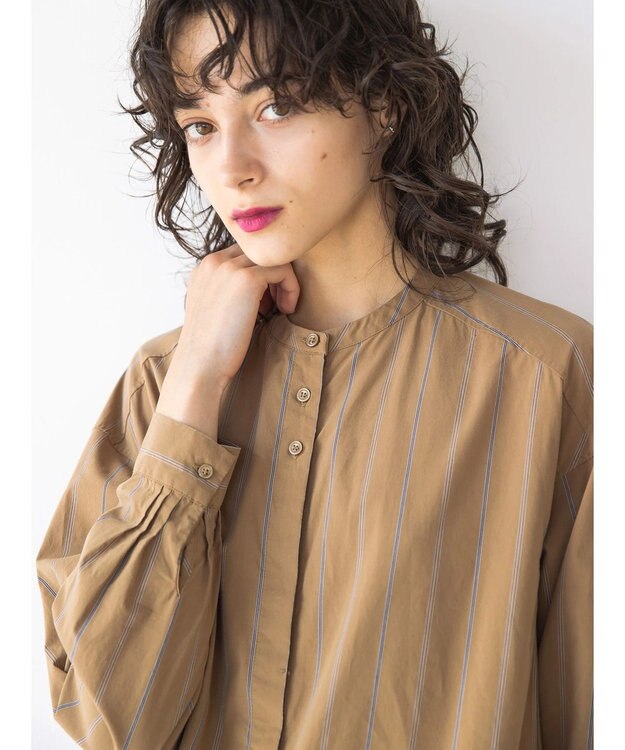 AMERICAN HOLIC バンドカラーシャツワンピース Camel