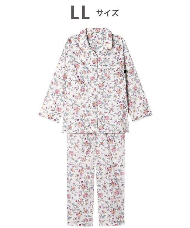 WACOAL ワコール_リラックス＆スリープ パジャマ 綿100%(本体) サテン 長袖 長ズボン ミントン レディース NDX555 /ワコール ホワイト