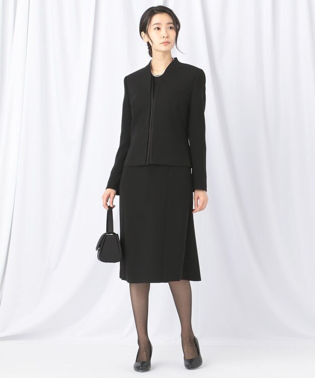 自由区 FORMAL 【洗える/縦横ストレッチ】セオプラスエス横二重ジャケット＋ワンピース ブラック系