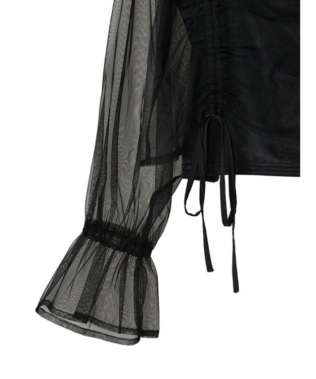 Green Parks ・ＥＬＥＮＣＡＲＥ　ＤＵＥ　チュールギャザーブラウス Black