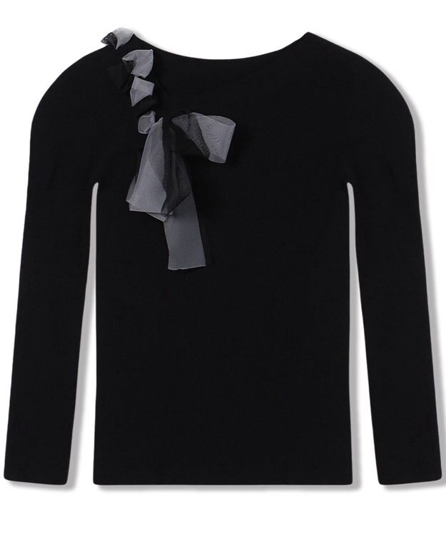 Chacott 【ノーソーイングニット】チュールリボンニットトップ ブラック