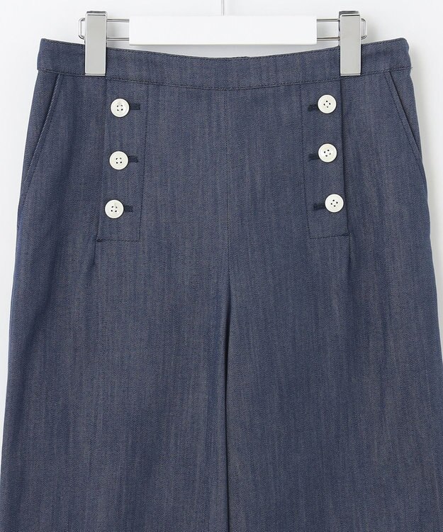 J.PRESS LADIES 【洗える】セルロースシャンブレー セミワイド マリン パンツ ブルー系