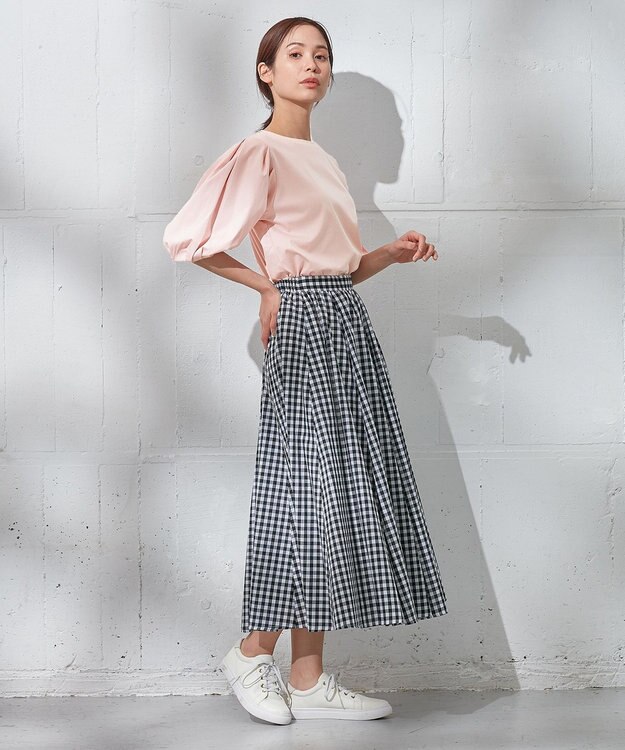 ANY 【WEB限定・接触冷感】シルケットスムース ギャザーパフスリーブトップス ピンク