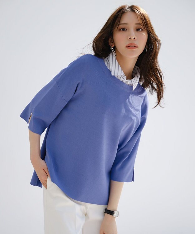 ANY SIS 【アイスタッチ】ボートネックニット プルオーバー ブルー