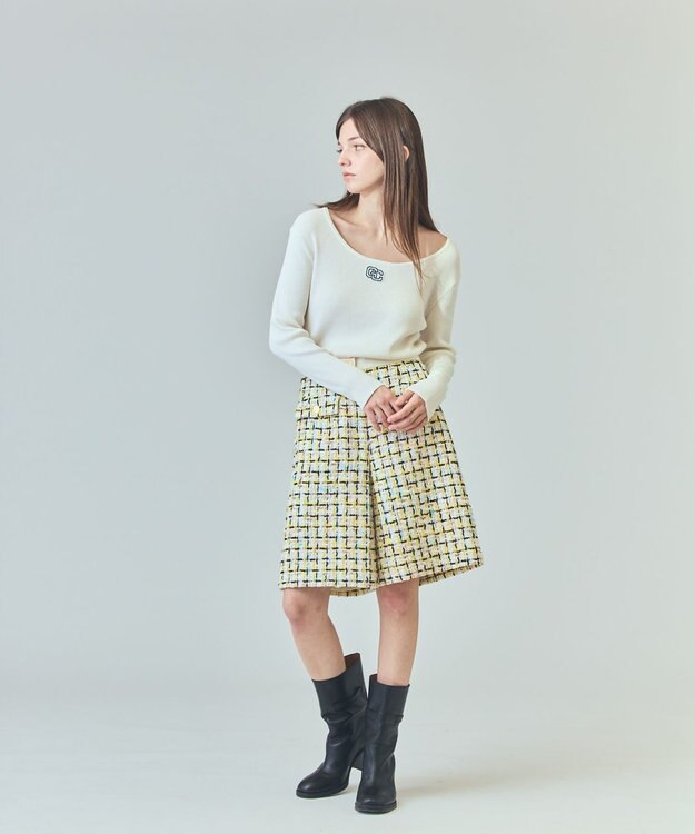 GRACE CONTINENTAL ロゴ刺繍リブトップ ホワイト