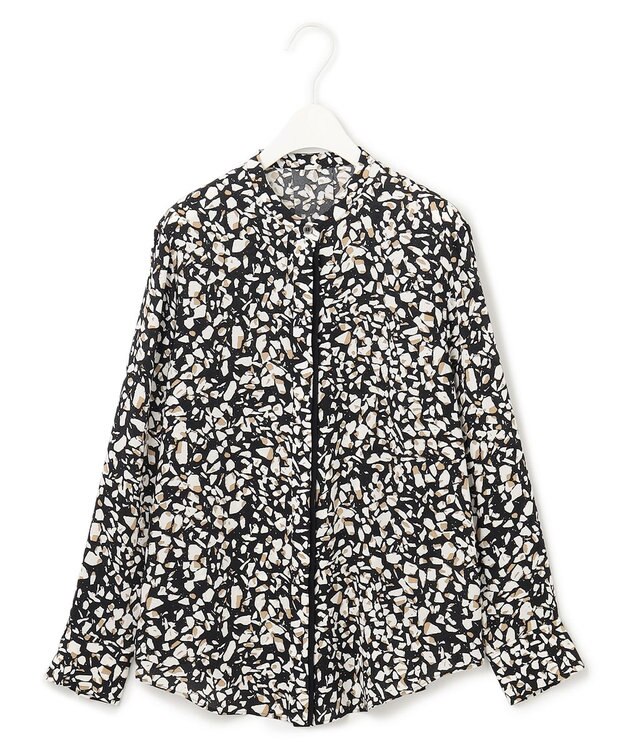 ICB 【WEB限定カラーあり・速乾・洗える】BackSatinAmunzen バンドカラーブラウス ブラックベース系