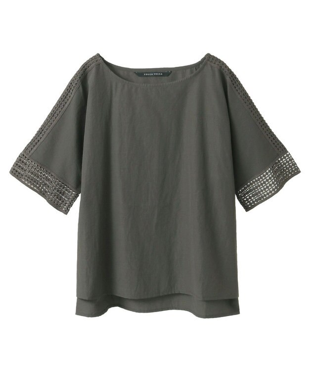 YECCA VECCA レースMIXドルマンブラウス Blue