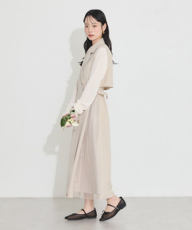 earth music&ecology サイドプリーツジレンチ ライトベージュ