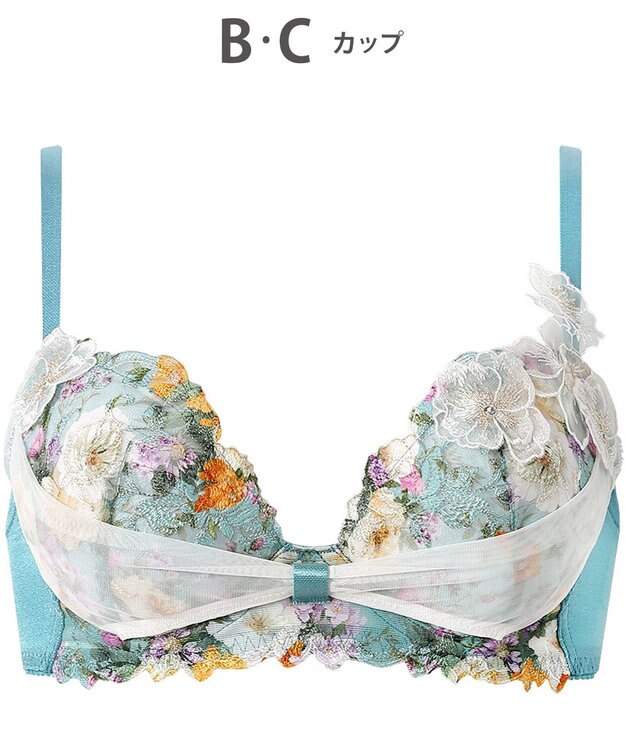 WACOAL ブラジャー 【リボンブラ 胸もとフィットながもち】 きれいな谷間をメイク 動いても谷間をキープ Gカップまで対応 大きいサイズ レディース BXB490 /ワコール ターコイズ