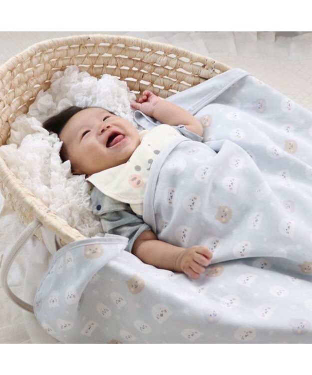 Mother garden しろたん 総柄 おくるみ 四重ガーゼ  ベビーブランケット 100cm×100cm 正方形 グレー