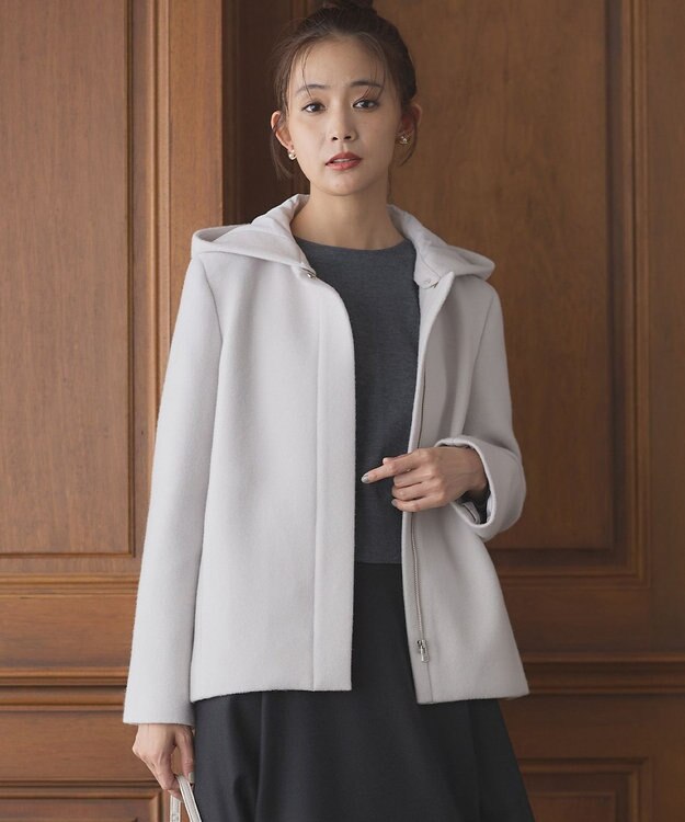 組曲 2WAYショートビーバー フーテッドコート ライトグレー系