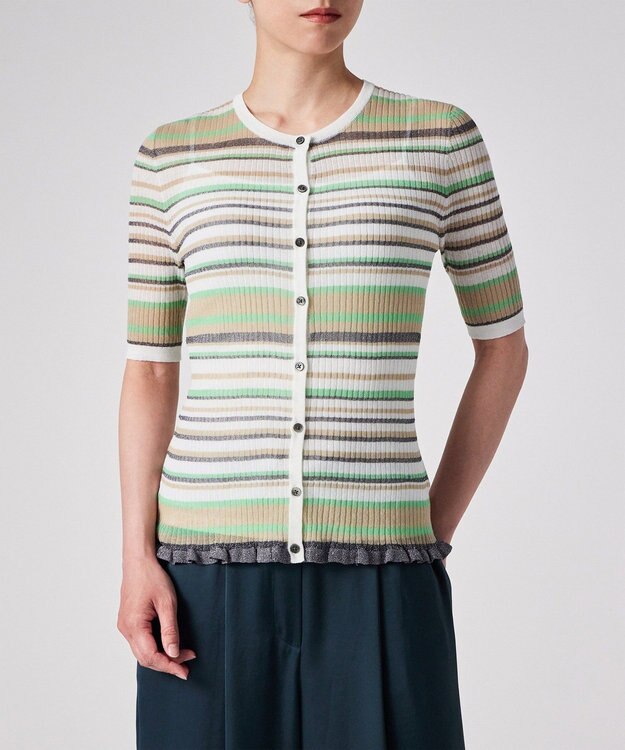 Paul Smith ラメボーダー リブ カーディガン ミントグリーン