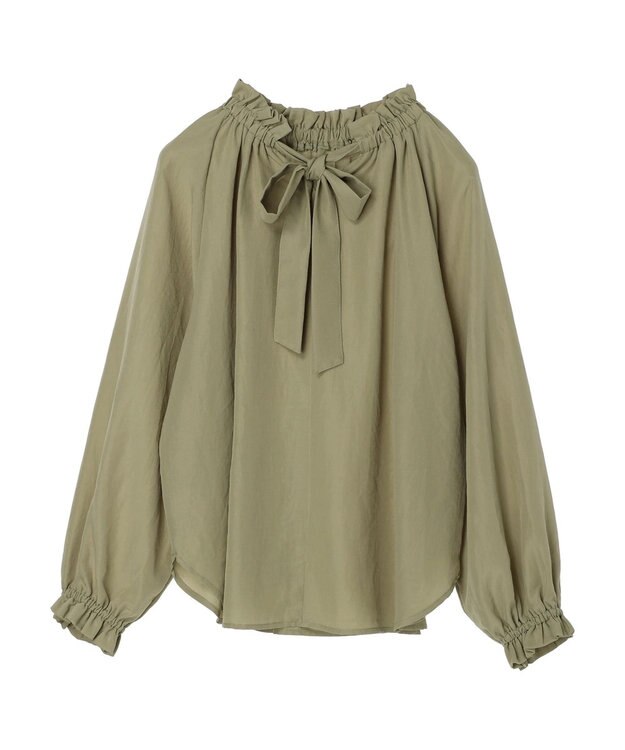 Green Parks スタンドフリルボウタイブラウス Green